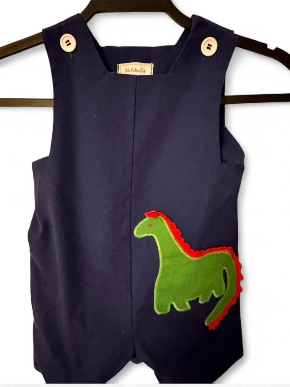 Navy One-Piece Romper with Green & Red Dino Appliqué